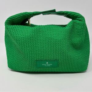 Kate Spade Cosmetics Makeup Travel Bag Green with Gold Zipper Pull & Snap Handle